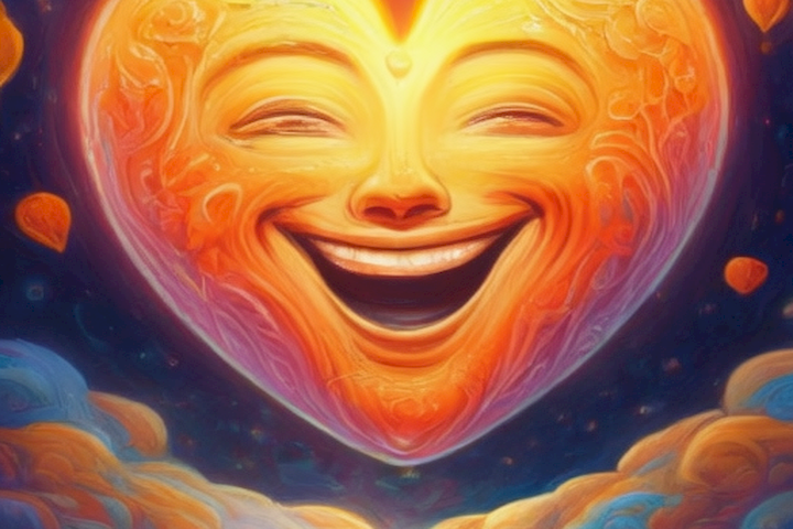 image of a person with a glowing face and a heart full of joy.