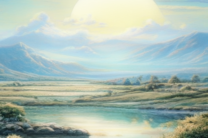 Image should depict a serene landscape with a clear sky