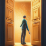 image should depict a person unlocking a door