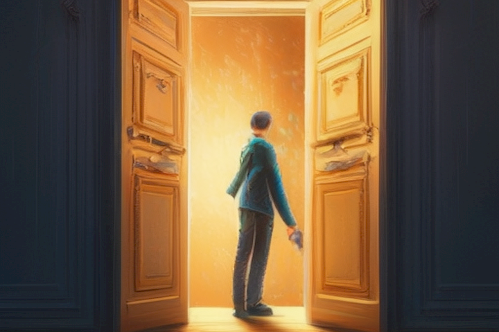 image should depict a person unlocking a door