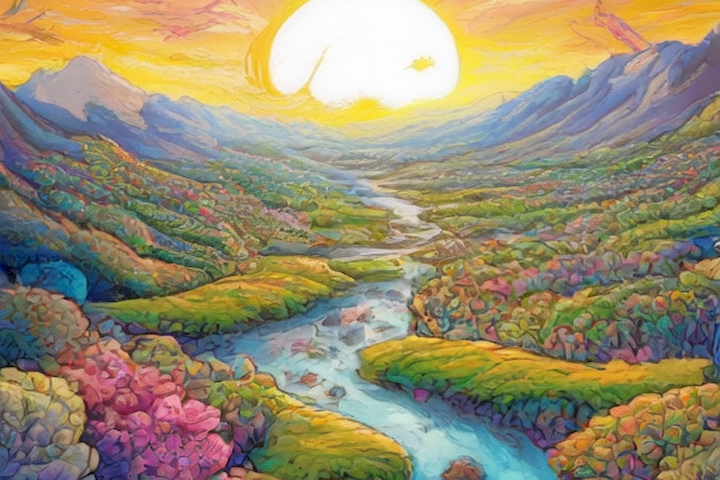 Image should show a vibrant and positive landscape, with diverse elements representing the interconnectedness of different aspects of mental health and well-being.