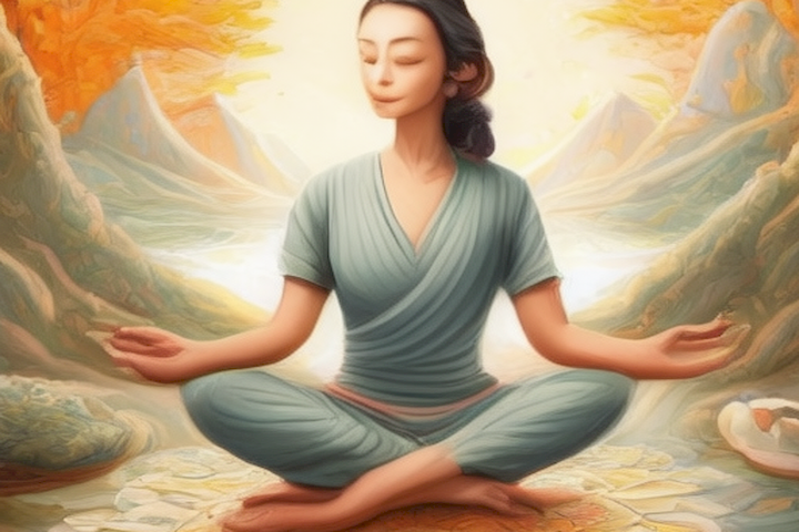 Image should depict an individual engaging in a self-care activity, such as mindfulness meditation or yoga, while enjoying a sense of emotional balance and contentment.