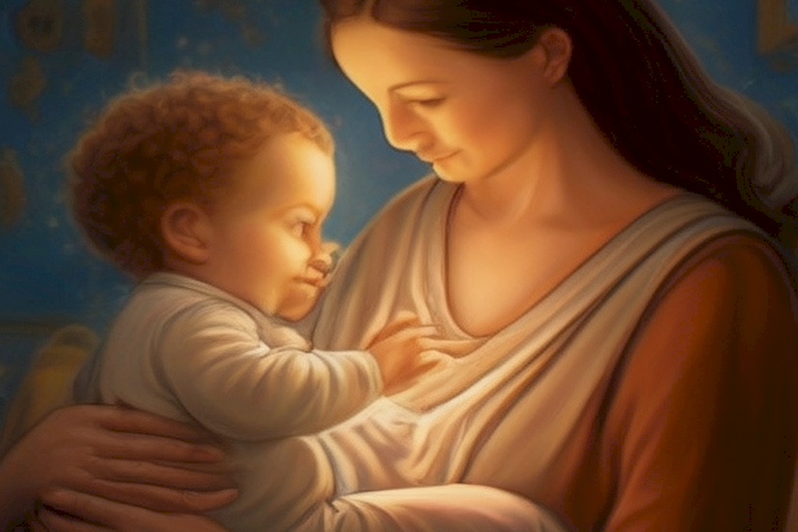 Image should show a mother engaging in a nurturing and calming activity