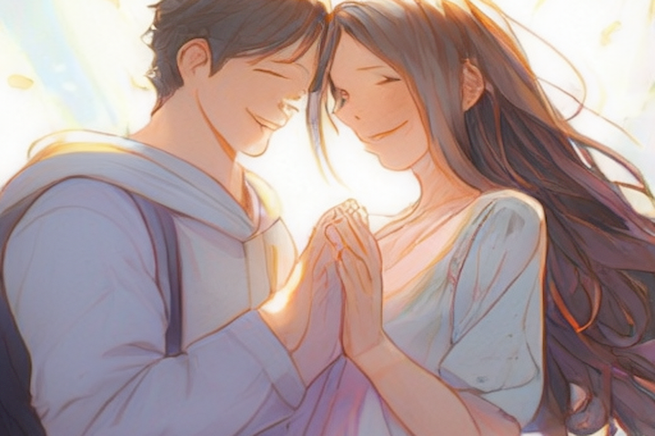 Image of a couple holding hands and smiling brightly, representing the enduring love and happiness in a relationship.