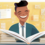 Image of a person confidently managing their finances with a smile on their face and financial documents in a clear folder.