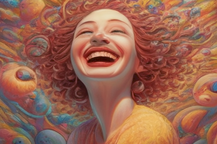 The image should depict a person smiling and connecting with themselves through different emotions