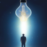 The image should depict a light bulb illuminating a path between two people