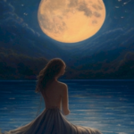 The image should depict a woman enjoying a romantic moment under the moonlight