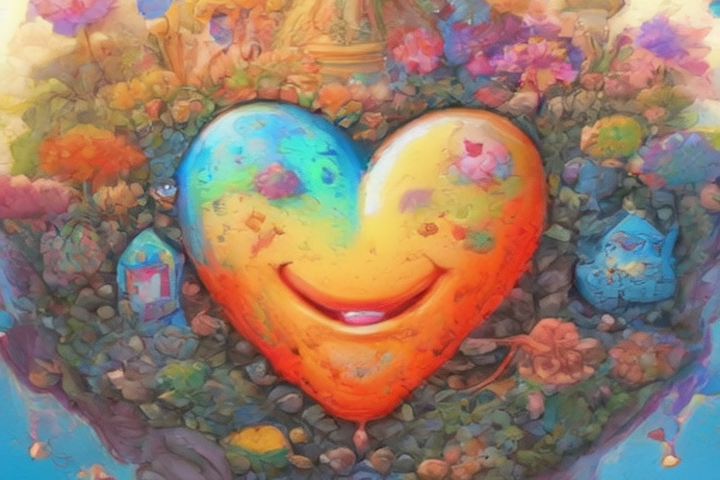 The image should depict colorful, practical, and inspiring symbols related to emotional well-being, such as a happy face, a heart, and a calming landscape.