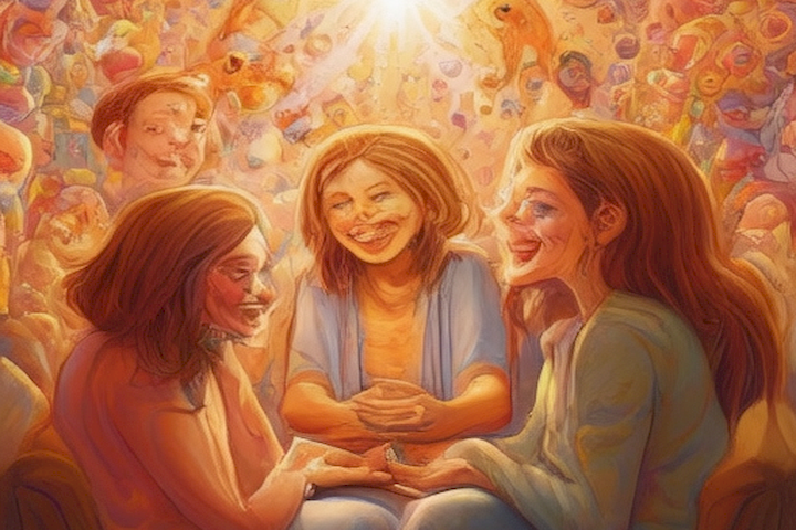 picture of a happy person connecting with others in a warm and supportive environment.