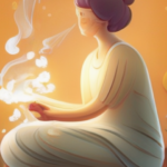 Image should depict a person enjoying a pleasant moment while using an essential oil diffuser