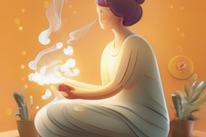 Image should depict a person enjoying a pleasant moment while using an essential oil diffuser