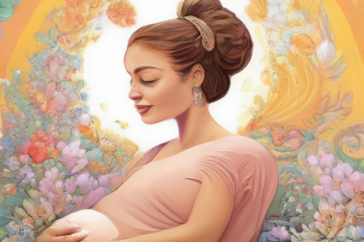 Image should demonstrate the positive impacts and benefits of healthy habits for emotional well-being in mothers during pregnancy and beyond.