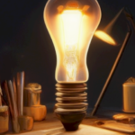The image should depict a light bulb illuminating a creative workspace