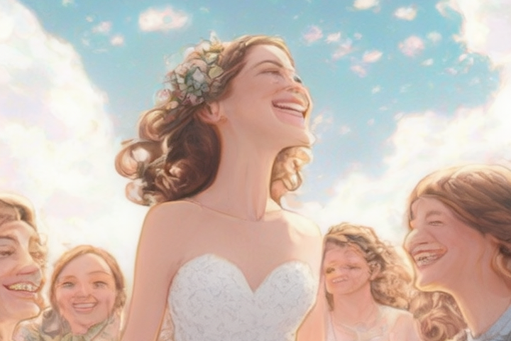 image of a smiling woman surrounded by her loved ones on her wedding day