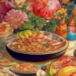 image of the article's cover with colorful and vibrant illustrations of dishes and wedding-related items.