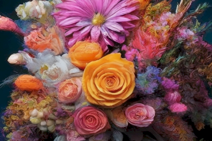 Image of a vibrant and colorful presentation showcasing innovative ideas for a stunning bridal bouquet.