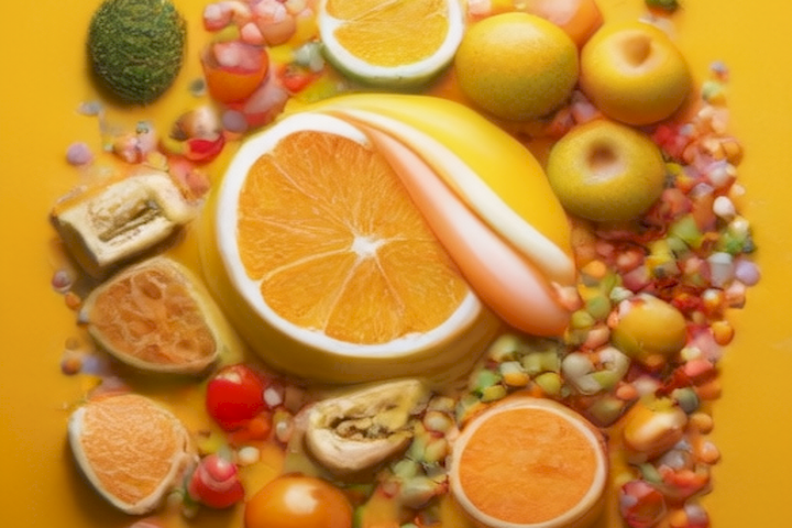 Los mejores alimentos para una piel radiante y saludable muestran colores vibrantes y formas complejas que representan los diferentes alimentos y nutrientes que contribuyen a una piel sana y saludable.