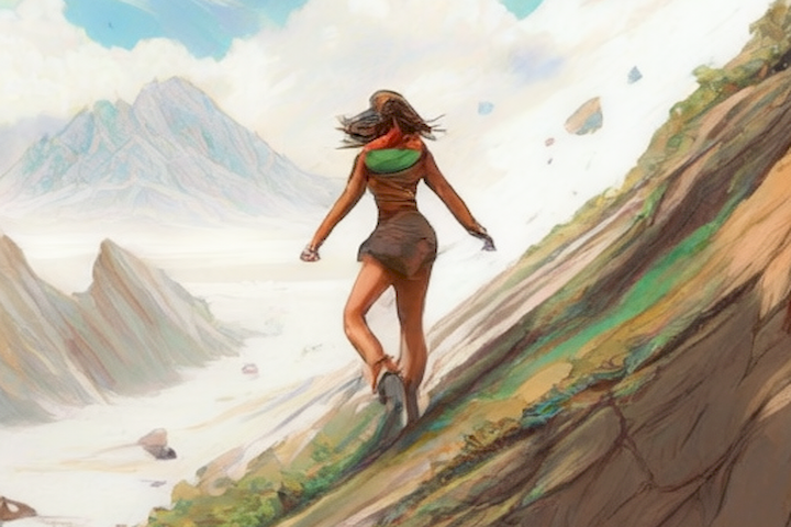 Image of the article should depict a woman confidently navigating a challenging terrain
