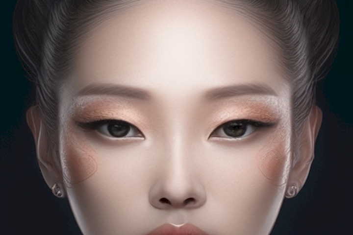 Image should showcase various makeup techniques and tools used to enhance facial features effortlessly.