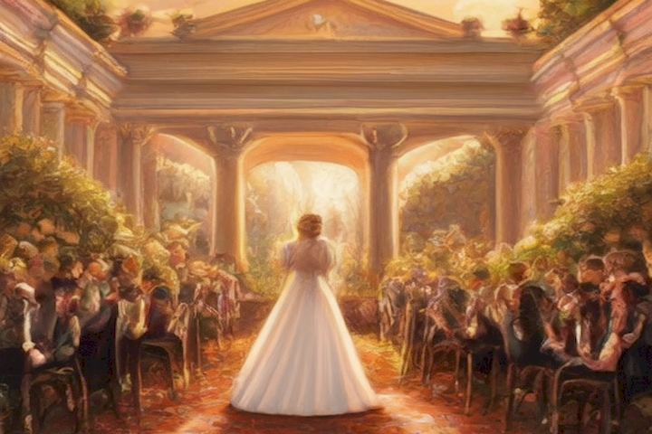 Image of a wedding ceremony with a warm and intimate atmosphere.