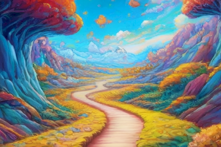 The image should depict a vibrant and colorful path leading towards a bright future