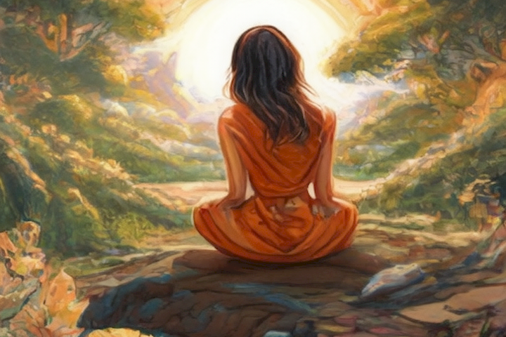 Image should depict a person prioritizing their mental and emotional well-being by engaging in self-care activities such as meditation