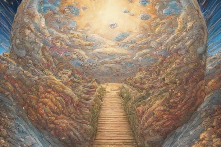 Image of the world unfolding and revealing one's true self on a journey.