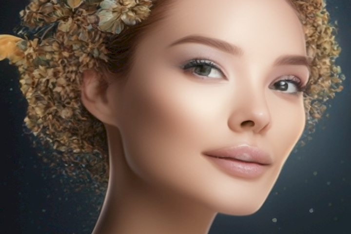 Image should showcase the beauty of natural skin transformation and rejuvenation through the application of a radiant and healthy skincare routine.